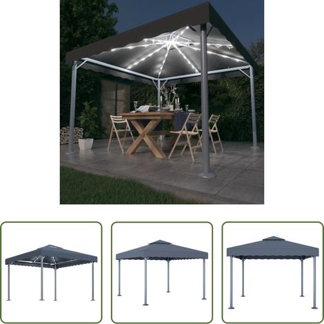 Toit en tissu - Tonnelle avec guirlande lumineuse LED 300x300 cm Anthracite (1/5)