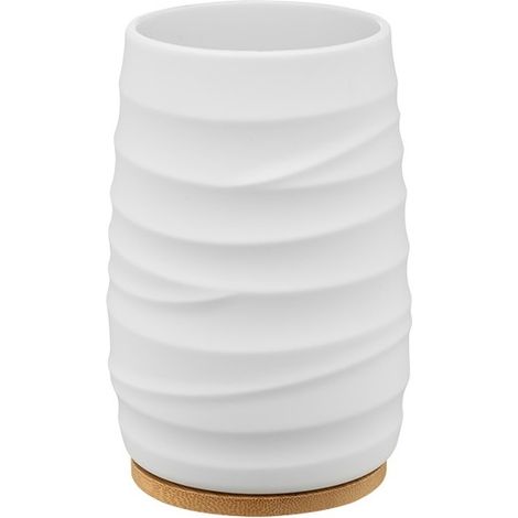 AZURO Badezimmerbecher, mattweiß, Soft-Touch-Material, Bambusprägung, Wellenmuster (1/4)