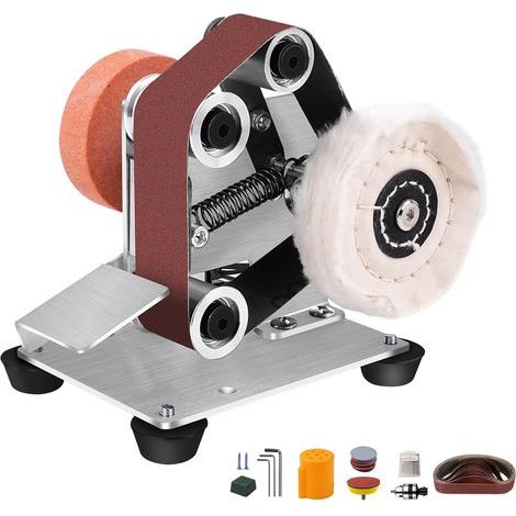 Bandschleifer, 7 Geschwindigkeiten, 775-cm³-Motor, verstellbarer Schleifteller, Schleifmittelset, für Metall und Holz