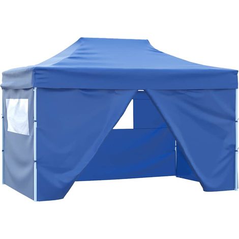 Professional Folding Party Tent with 4 Sidewalls 3x4 m Steel Blue vidaXL