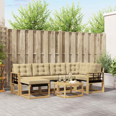 vidaXL Outdoor-Sofagarnitur mit Kissen 7 pcs Weiß und Beige (1/5)