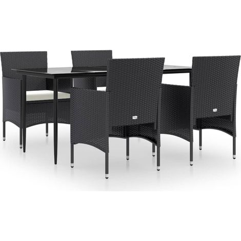 Salon de jardin avec coussins 5 pcs - Mobilier de jardin - Ensemble Table à manger + 4 chaises Noir Chic-127789 (1/5)