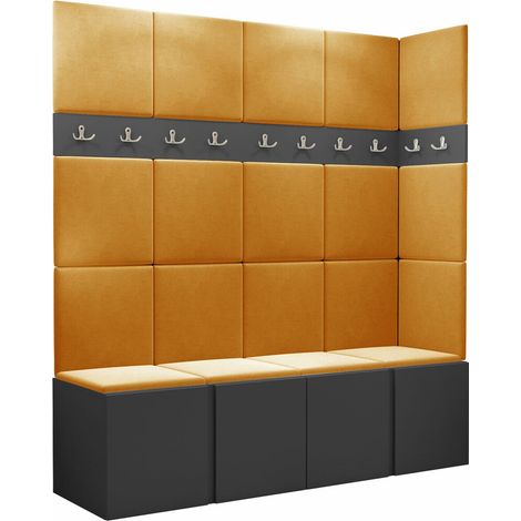 Meuble d'entrée Pinis II, Graphite, 186x168x46cm, Tissu, Stratifié, À poser, Murale (1/5)