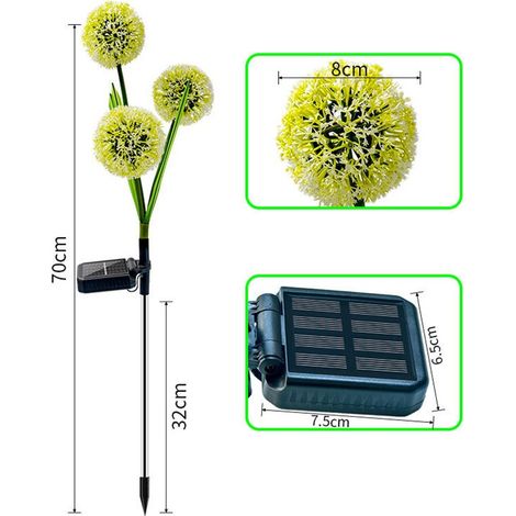 lampe de pissenlit solaire simulation de jardin à trois têtes fleur de pissenlit boule d'oignon prise de terre (1/5)