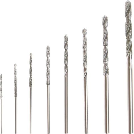 8pcs Diamant Foret Hélicoïdal 0.8/1.0/1.2/1.5/1.8/2.0/2.5/3.0mm pour Jade Verre Perle Coquillages Adaptés pour Banc Perceuse Moulin Suspendu (1/5)