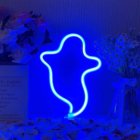 Enseigne lumineuse LED néon, forme fantôme, thème Halloween, pour chambre, salle de jeux, bar, fêtes et mur.-AquaForge (1/4)