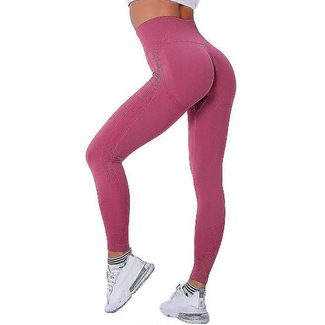 Damen-Leggings mit hohem Bund, dehnbar, in voller Länge, Fitness-, Sport- und Yogahose-L-Wine Red