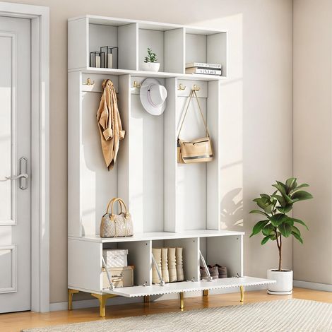 Meuble d'entrée avec assise et rangements blanc 120 x 40 x 191 cm (1/5)