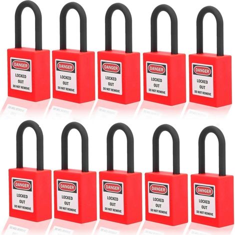 Sicherheitsvorhängeschlösser 38mm, 10er Set, Rot, Isolierend, LOTO Werkzeug