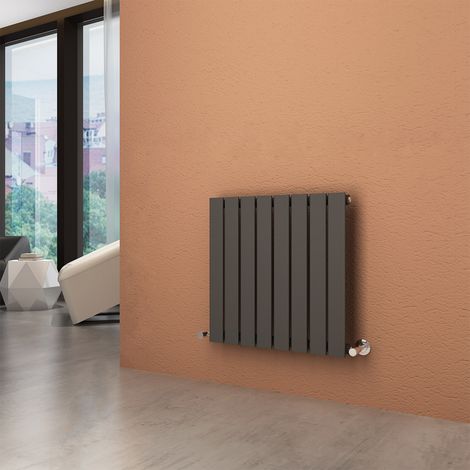 ELEGANT 600x608mm Horizontal Designer Flat Panel Column Radiator Anthracite Central Heating with Angled Radiator Valves (1/5)