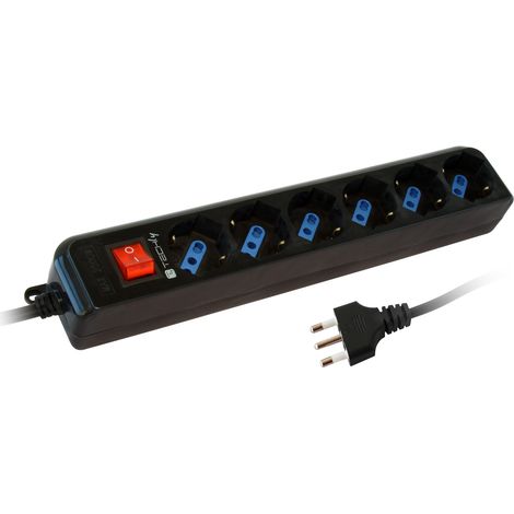 TECHLY Multipresa 6 posti 10/16 A con interruttore Nera (1/5)