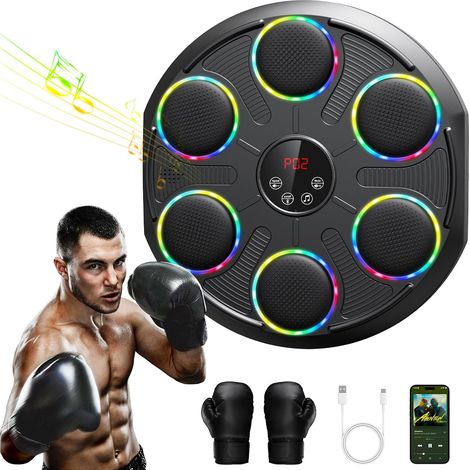Machine de Boxe Musicale、Grand Modèle Mural Professionnel de Boxe avec LED Dynamique et Gants、Bluetooth Smart、12 Vitesses et Mode、pour Adultes (1/5)