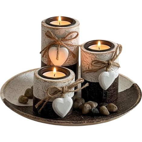 Set bougeoirs bois rustique – Plateau cercle, centre de table ferme (1/5)