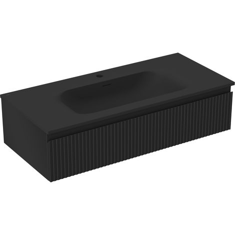 Mexen Rivel mobile bagno 100 cm con lavabo Vela, 1 cassetto, scanalato, nero opaco - 91A20-10023-1-BF71-W23M71 (1/5)