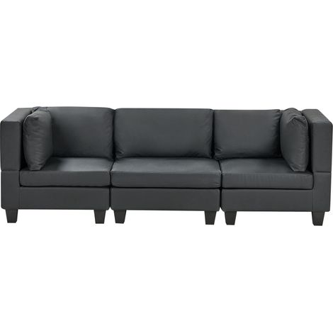 Elegante Divano Modulare a 3 Posti in Tessuto Imbottito Nero Unstad