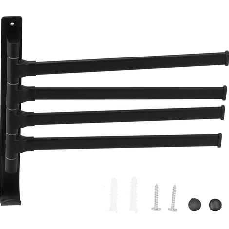 Drehbarer, klappbarer Handtuchhalter aus Aluminium mit vier Armen, mattschwarze Oberfläche, für Bad, Küche und Hotel (1/5)