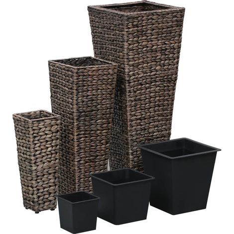 Lot de 3 Jardinières, Pots de Fleurs d'extérieur, Jacinthe d'eau Marron foncé OIB8504E (1/5)