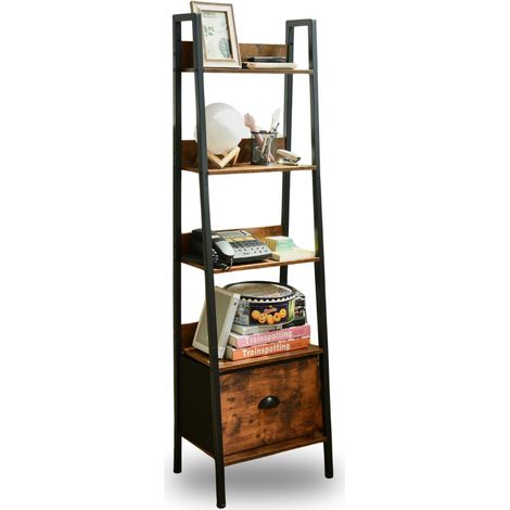 Étagère Échelle à 5 Niveaux, Bibliothèque, Rangement avec Tiroirs en Non-Tissé, pour Le Salon, la Chambre, Le Bureau, Etagères de Jardin H 141cm, Style Industriel, Marron Rustique (1/5)