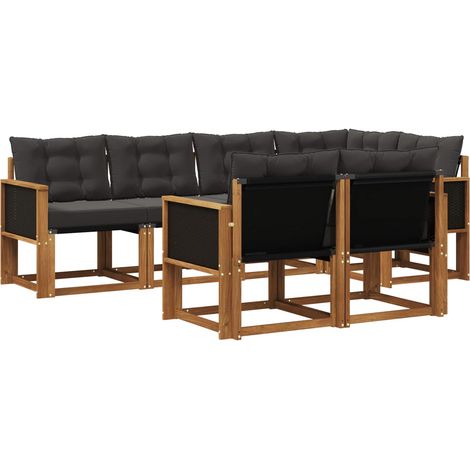 Conjunto de sofás de exterior 7 uds. Natural y negro vidaXL (1/5)