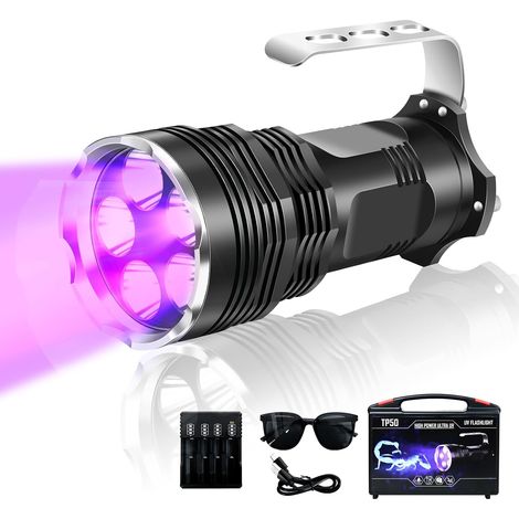 Lampe Torche UV 395nm LED Lumière Noire, Lumière Ultraviolette Haute Définition 50W, Lampe UV Portative Longue Portée Pour Recherche Ambre/Roches, Chasse Scorpions, Détection Fuites (1/5)