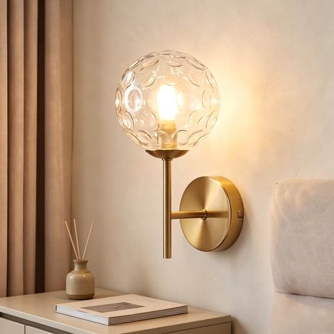 ZMH Applique Murale Intérieure Dorée Sphère Verre G9 Luminaire Mural Salon Design Métal 24cm Vintage Éclairage Mural Déco Couloir Lampe Chevet pour Hôtel Salle de Bain Sans Ampoule (1/5)
