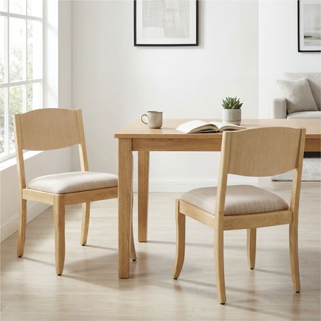 Wahson Lot de 2 Chaise de Salle à Manger en Lin, Chaises de Cuisine avec Structure en Bois, Chaise Bois à Manger sans Accoudoirs, Couleur du Bois