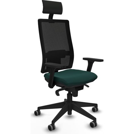 Horna sincro malla negra similpiel verde botella brazos 3D base piramidal cabecero fijo ruedas 65mm engomadas (1/5)