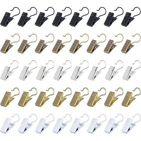 40 Pièces Pince Rideaux, Antidérapant de Suspension Fer Matériau avec Crochets à Pince Clips pour Rideaux de Douche, Décoration de la Maison, Photos Présentation(5 Couleur) (1/5)