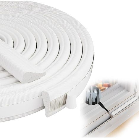 Burlete de PVC de 5 m para ventanas, aislante contra el frío, junta de goma adhesiva, tira de sellado, utilizada para proteger contra el frío, el ruido y el viento (blanco). (1/5)