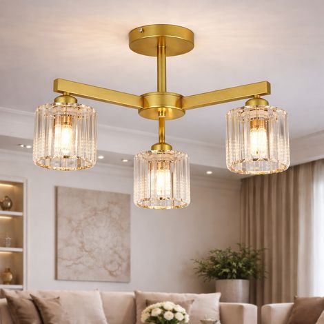 Lustre Classique Moderne avec Cristal 3XE27 Dore Metal et Cristal (1/5)