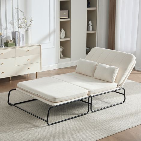 Schlafsofa 2-Sitzer, Umwandelbar zum Bett mit Armlehnen, Seitentaschen und Lendenkissen, Chenille Beige (1/5)