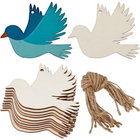 20 Oiseau en Bois, Découpe Lisse, Trou Pré-percé, Corde Chanvre, DIY Mariage Noël (1/5)