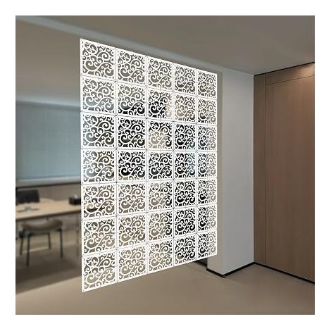 Lot de 12 paravents à suspendre, séparateurs de pièces, panneaux suspendus pour l'intimité, pour décorer le salon, la chambre à coucher, le bureau, l'hôtel et le bar (1, motif frisé) (1/5)