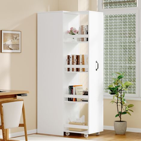 Estantería estrecha con ruedas de MDF 40 x 30 x 160,5 cm blanca OKWISH (1/5)
