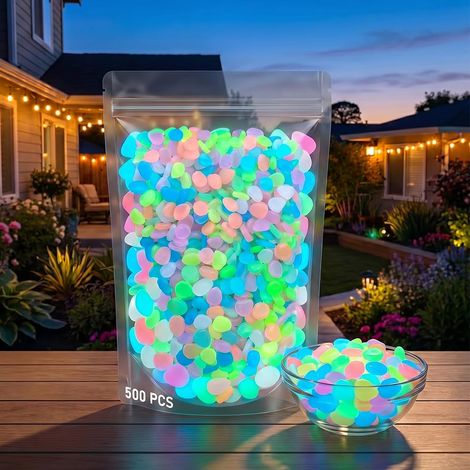 300 cailloux brillants dans le noir colorés, cailloux de rivière lumineux améliorés, décoration nocturne magique pour aquarium, jardin de fées et décoration de paysage de réservoir de poissons (1/5)