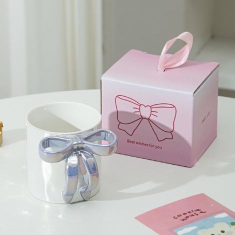 Tasse à café avec anse en porcelaine nacérée - Tasse à café - Tasse à lait - Tasse de bureau - Cadeau pour femme, petite amie, maman, collègue (nœud violet) (1/5)