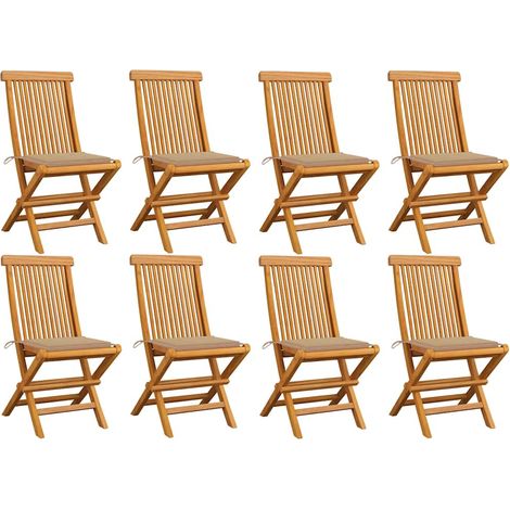 Sillas de jardín 8 unidades teca maciza con cojines beige