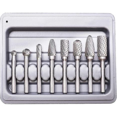Fraises rotatives, fraises en tungstène à double coupe, jeu de 8 fraises rotatives en tungstène à double coupe, acier au carbure monobloc, queue de 6 mm pour outils rotatifs et perceuse électrique (1/4)