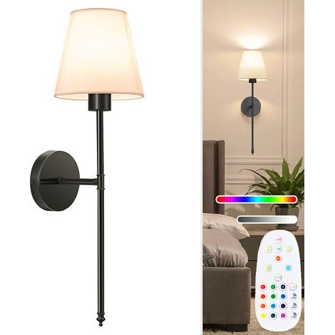 Applique murale rechargeable sans fil avec télécommande, intensité variable, 3 températures de couleur réglables, modes d'éclairage RVB, noir (1/5)