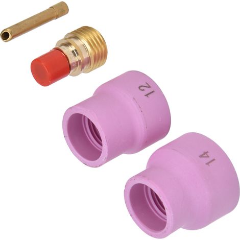 4-teiliges WIG-Gaslinsen-Set, rosa Keramikbecher, abgeschrägter Elektrodenhalter, Anschluss für WP 9 20 25 (1/5)