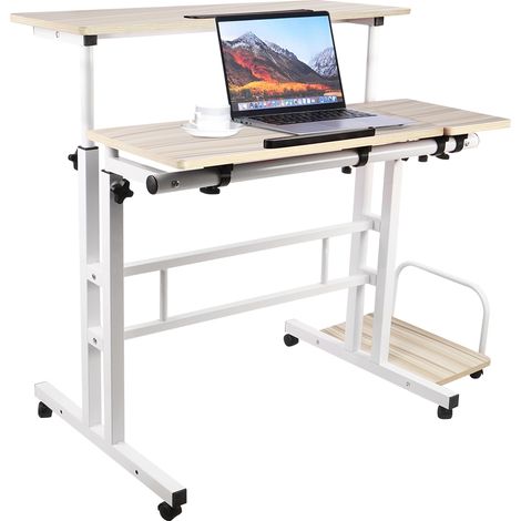 Scrivania per computer con 4 ruote, tavolo da gioco, tavolo da ufficio 102x60x67-115cm, acero (1/5)