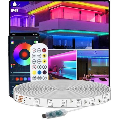 Bande LED extérieure encapsulée multicolore USB - 18 LED/mètre - Bluetooth 2,4 GHz RGBIC (1/5)