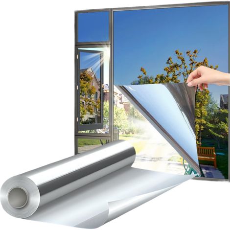 Spiegel-Fensterfolie, UV-Schutz, mit Montagesatz, Verdunkelungsfolie, guter Spiegeleffekt, Sichtschutz für Zuhause, Büro, Geschäft (Silber, 45 x 200 cm)
