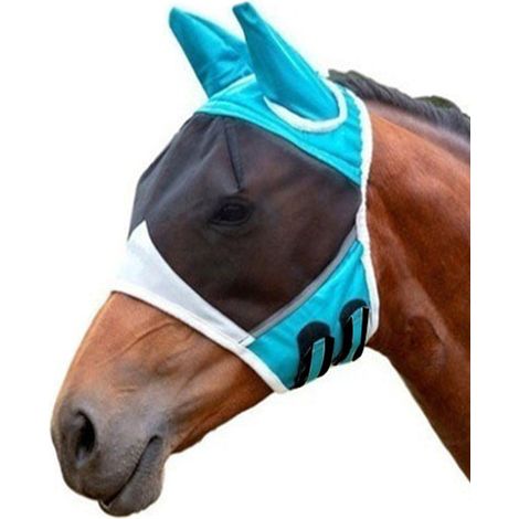 Masque anti-mouches pour cheval en maille souple avec oreilles, masque respirant pour cheval pour protéger les yeux et le visage (Grand, Vert) (1/5)