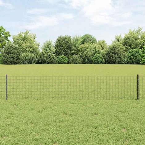 Zaun mit Pfosten Grau 0,4 x 10 m Stahl und PVC