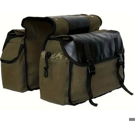 Sacoche Double - Pour Vélo Électrique - Toile Haute Densité - Étanche - Fond Rigide Pliable - Vert Olive - 1 Pièce (1/5)