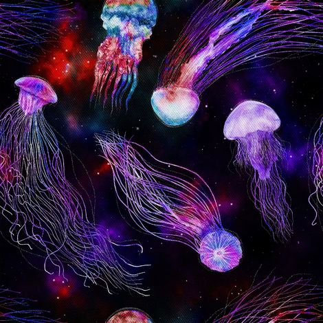 Tela decorativa Oxford para exteriores - motivo de medusas galácticas (1/5)