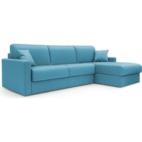 Chris Divano letto angolare 5 posti in tessuto impermeabile T13 268 cm Destro (mat 140x197) azzurro