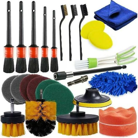 Kit de nettoyage automobile de 27 pièces pour l'entretien et le lavage de voiture - Comprend des brosses intérieures et extérieures, une brosse pour le nettoyage des jantes et un accessoire de nettoya (1/4)