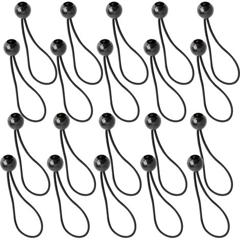 Lot de 20 tendeurs élastiques noirs pour bâches, bannières, pavillons, mâts de drapeaux, crochets élastiques et supports de bâches. (1/3)